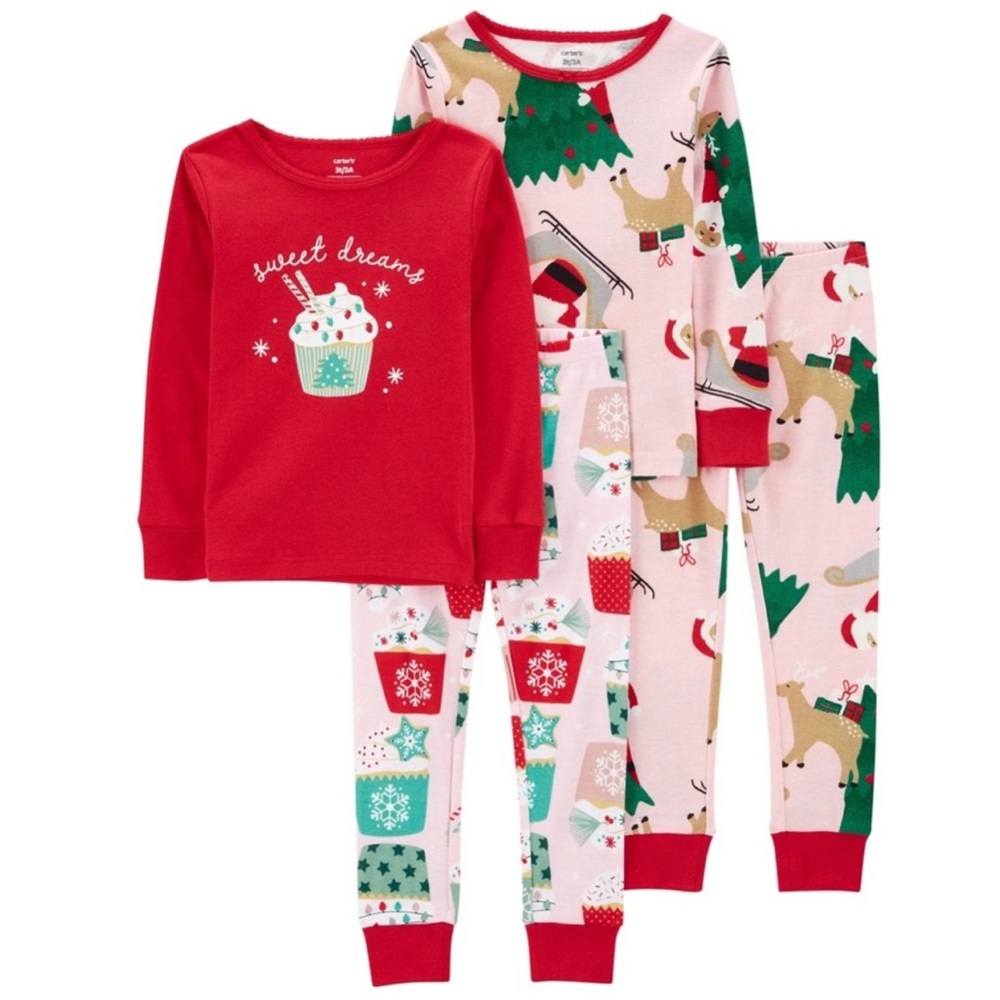 NEW Carters Christmas Santa Cotton Pajamas Set 2 pair